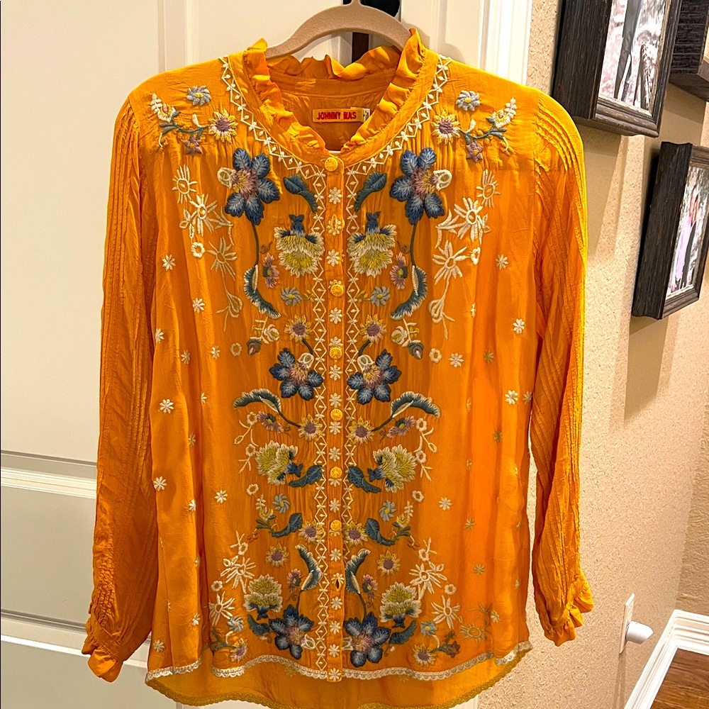 Johnny Was Vibrant yellow/gold Floral Embroidered Blouse